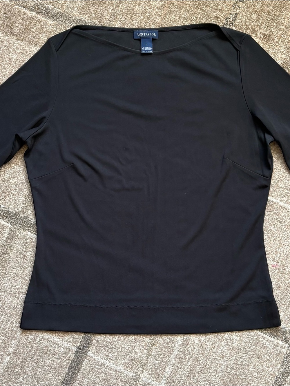 Ann Taylor Black Boatneck Top 3/4 Length Sleeves Large